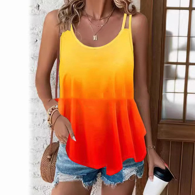 Double Shoulder Camisole Round Neck Print Innerwear Sleeveless Bottoming Shirt