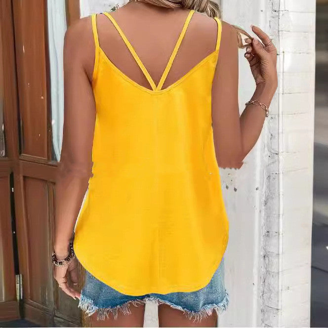 Double Shoulder Camisole Round Neck Print Innerwear Sleeveless Bottoming Shirt