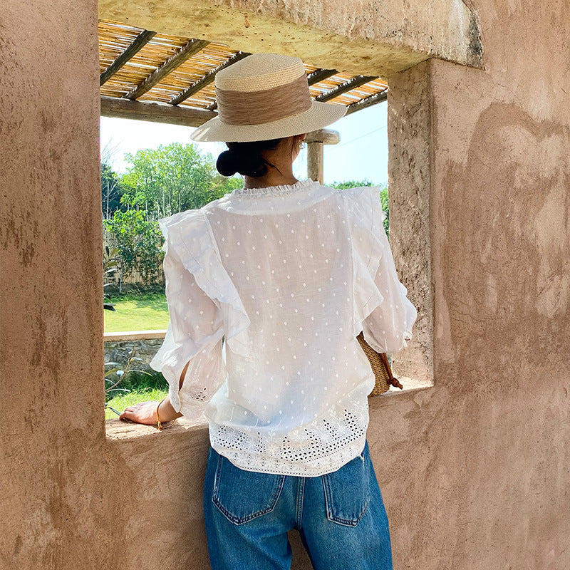 Puff Sleeve Small Top New French White Shirt