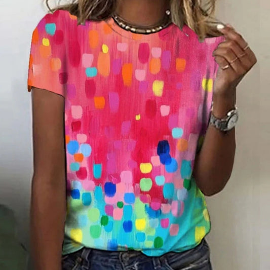 Summer Floral Print Round Neck T-shirt