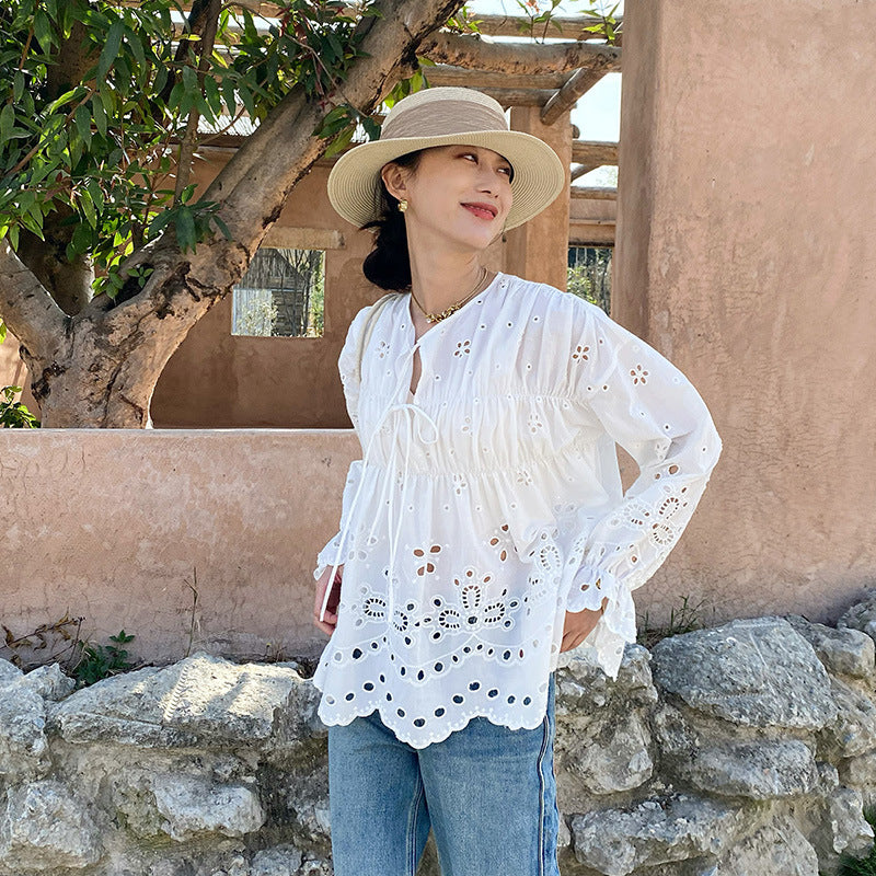 French White Shirt Women's Long Sleeve