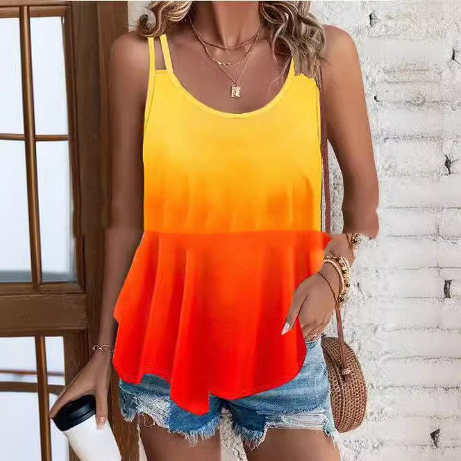 Double Shoulder Camisole Round Neck Print Innerwear Sleeveless Bottoming Shirt