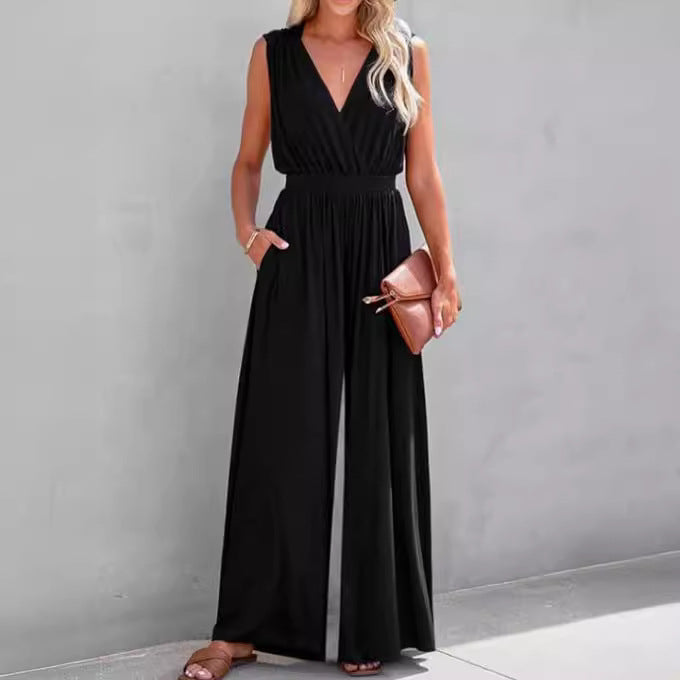 European And American Sleeveless Jumpsuit V-neck Elegant Women's Formal Casual