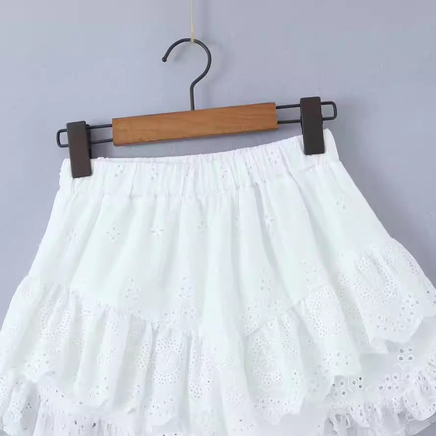 French Style Pure White Lace Skirt