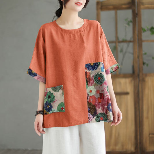 Retro Loose All-match Fake Two Pieces Leisure Color Matching Printed Top